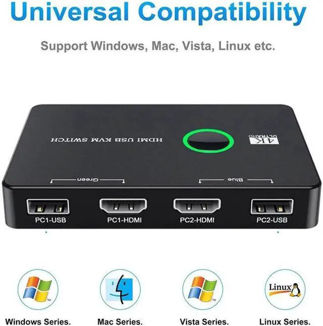 Alt view image 3 of 6 - Switch HDMI 2 Port Box USB and HDMI Switch for 2 Computers Share Keyboard Mouse Printer and one HD Monitor