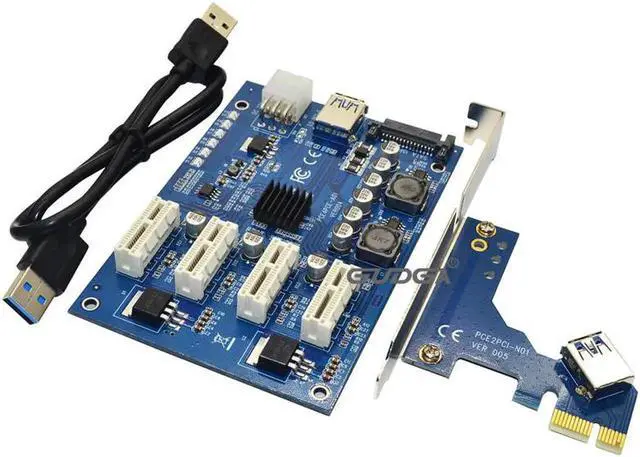 Alt view image 3 of 6 - Pci-e express 1x to 4 Riser Card Mini ITX to external 4 PCI-E slot adapter PCIe Port Multiplier PCIE Express Card For Mining