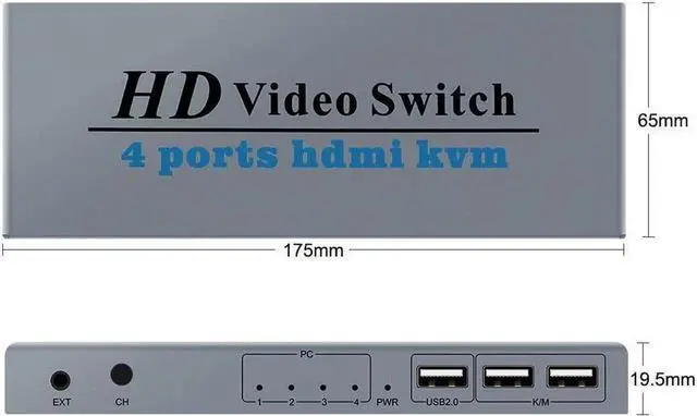 Alt view image 5 of 7 - 4 Ports HDMI KVM Switch 4 IN 1 Out HDMI Switcher Splitter for Sharing Monitor Keyboard Mouse Adaptive EDID/HDCP Decryption