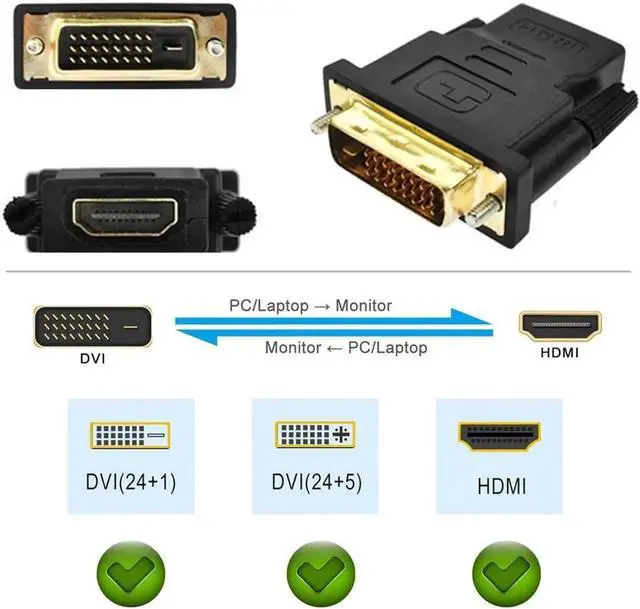 Alt view image 2 of 5 - DVI-D 24+1 to HDMI Adapter Connector Dual Link Plug Male to Female HDMI to DVI Cable Converter 1080P for HDTV Projector Monitor