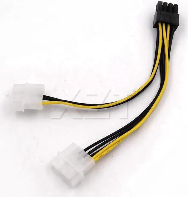 Main image of 6 inch 2 x Molex 4 pin to 8-Pin PCI Express Video Card Pci-e ATX PSU Power Converter Cable - Molex to Pcie 8 pin (6+2) Adapter