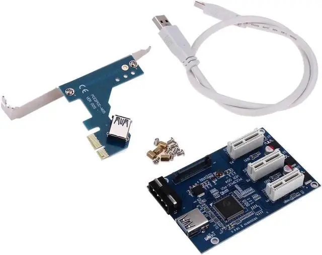 Main image of 3 in 1 PCI-E 1 to 3 PCI Express 1X Slot Riser Card Expansion Adapter PCIe Port Multiplier Card w/ High Speed USB 3.0 Cable Cord
