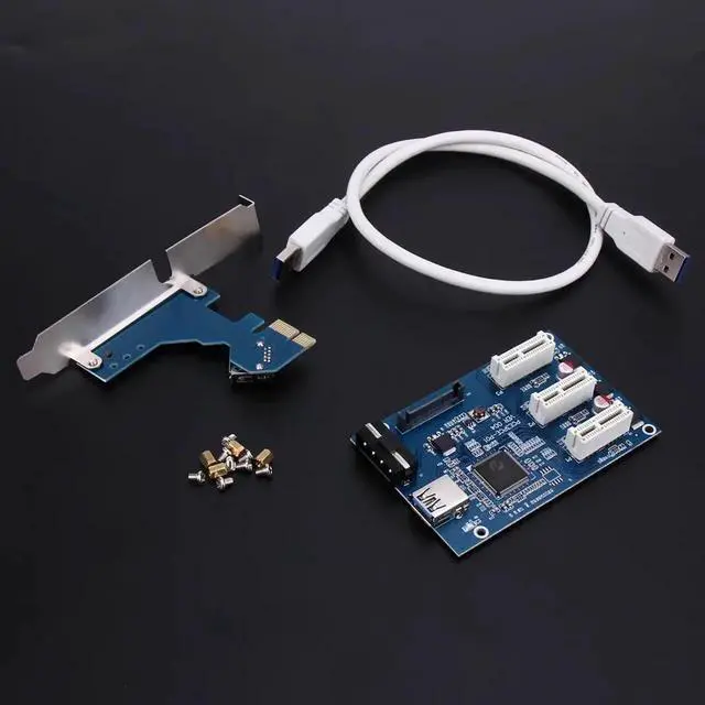 Alt view image 4 of 5 - 3 in 1 PCI-E 1 to 3 PCI Express 1X Slot Riser Card Expansion Adapter PCIe Port Multiplier Card w/ High Speed USB 3.0 Cable Cord