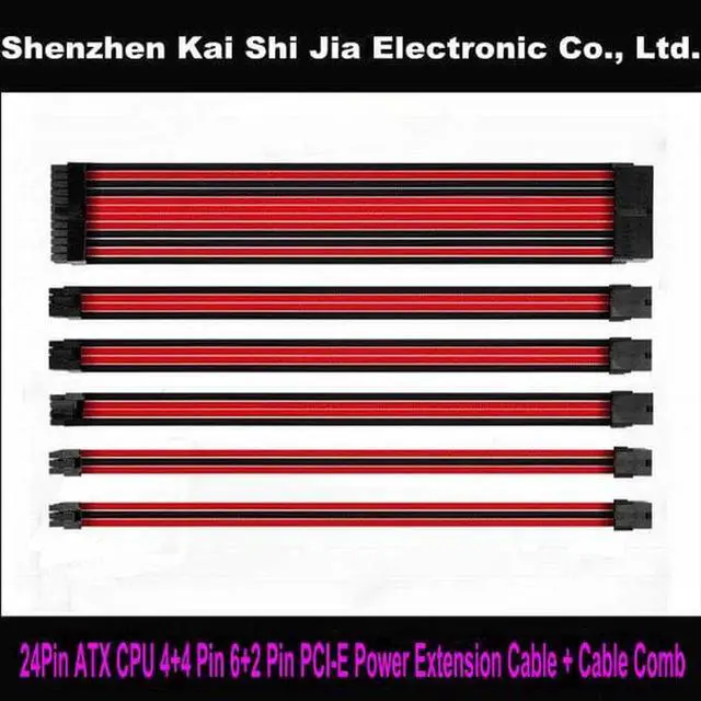 Main image of 30CM Multi-colors Single Sleeved ATX 24Pin CPU 8Pin / EPS 4+4 Pin PCI-E 8Pin GPU 6+2 Pin Power Extension Cable with Cable Comb