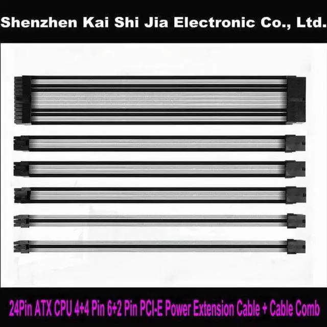 Alt view image 4 of 6 - 30CM Multi-colors Single Sleeved ATX 24Pin CPU 8Pin / EPS 4+4 Pin PCI-E 8Pin GPU 6+2 Pin Power Extension Cable with Cable Comb