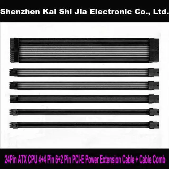 Alt view image 6 of 6 - 30CM Multi-colors Single Sleeved ATX 24Pin CPU 8Pin / EPS 4+4 Pin PCI-E 8Pin GPU 6+2 Pin Power Extension Cable with Cable Comb