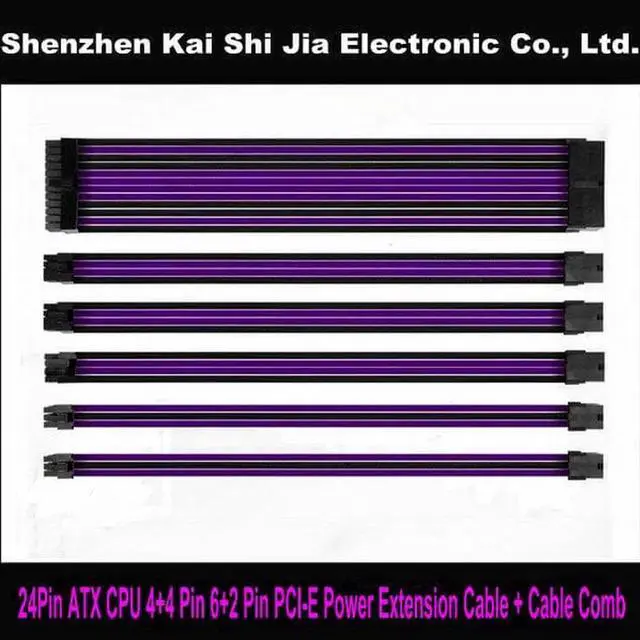 Alt view image 3 of 6 - 30CM Multi-colors Single Sleeved ATX 24Pin CPU 8Pin / EPS 4+4 Pin PCI-E 8Pin GPU 6+2 Pin Power Extension Cable with Cable Comb