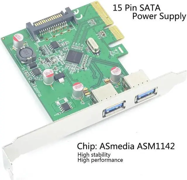 Alt view image 4 of 6 - PCI express x4 to 2x USB 3.1 expansion Card PCI-e 3.1 USB Type A Adapter Solid Capacitor Resettable Fuse Chip ASMedia