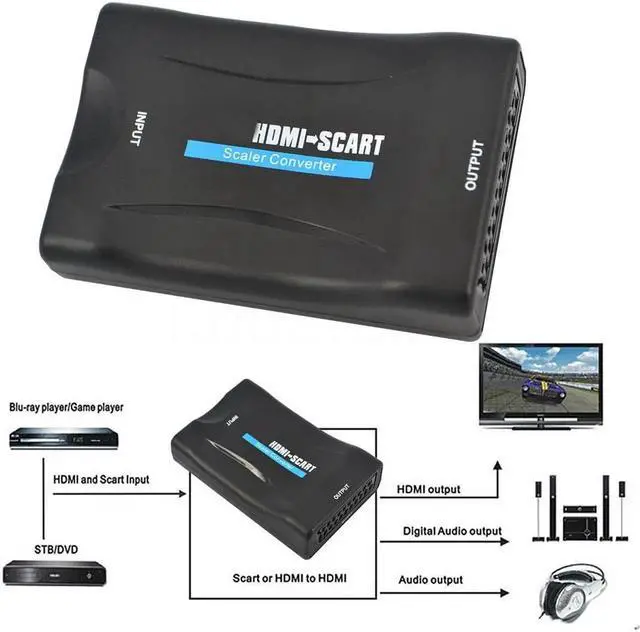 Alt view image 6 of 6 - HD 1080p HDMI To Scart Converter signal adapter converter HD Receiver For Phone TV with power adapter support HDMI