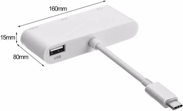 Alt view image 4 of 6 - High-End USB 3.1 Type-C To HDMI VGA Audio HD High Definition Adapter Converter With Type-C To VGA Cable White