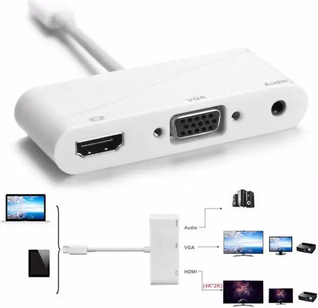 Alt view image 2 of 6 - High-End USB 3.1 Type-C To HDMI VGA Audio HD High Definition Adapter Converter With Type-C To VGA Cable White