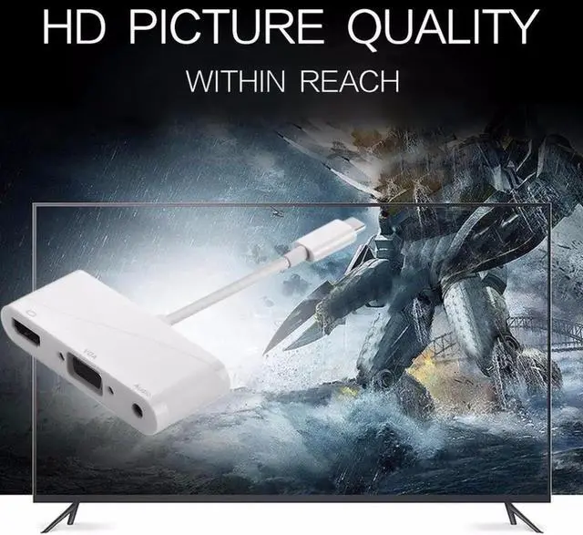 Alt view image 5 of 6 - High-End USB 3.1 Type-C To HDMI VGA Audio HD High Definition Adapter Converter With Type-C To VGA Cable White