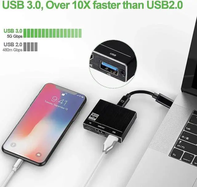 Alt view image 3 of 5 - 2019 100 W PD USB 3.1 Type C USB C to HDMI Adapter 4K 60Hz HDMI 2.0 USB C to HDMI Type C USB 3.1 HUB Converter for MacBook Pro