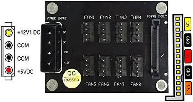 Alt view image 3 of 4 - 4Pin or SATA 15 Pin to 8 Multi Way 4 Pin PC Chassis Cooler Cooling Fan Splitter Hub Computer Power Socket Adapter Connector