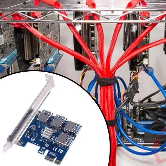 Alt view image 6 of 6 - Aomoproing ALLOYSEED est PCI-E 1x to 16x 1 to 4 PCIE PCI Express Riser Card USB 3.0 Slot Multiplier Hub Adapter For Bitcoin Mining Miner
