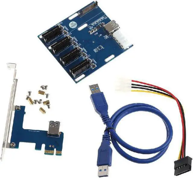 Main image of Aomoproing 1 Port PCI-E 1X To 4 Slot 1X Switch Multiplier Expander HUB Expansion Riser Card with High-Speed USB 3.0 Cable
