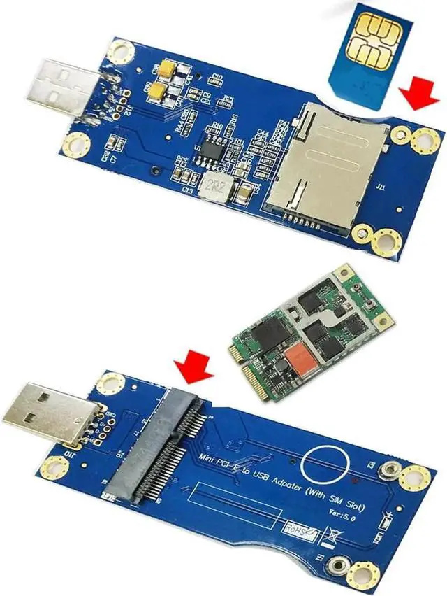 Alt view image 3 of 5 - Mini PCI E to USB Adapter With SIM Card Slot for WWAN LTE Module Mini PCIE Card to USB 2.0 Desktop PC Support SIM 6Pin 8Pin Card