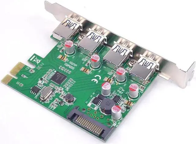 Alt view image 5 of 6 - PCI express PCI-e 4 ports USB 3.0 expansion Card Solid capacitor Self restoring fuse Renesas Chip