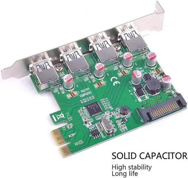 Alt view image 4 of 6 - PCI express PCI-e 4 ports USB 3.0 expansion Card Solid capacitor Self restoring fuse Renesas Chip