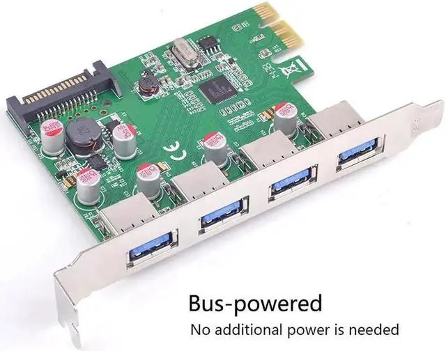 Alt view image 6 of 6 - PCI express PCI-e 4 ports USB 3.0 expansion Card Solid capacitor Self restoring fuse Renesas Chip