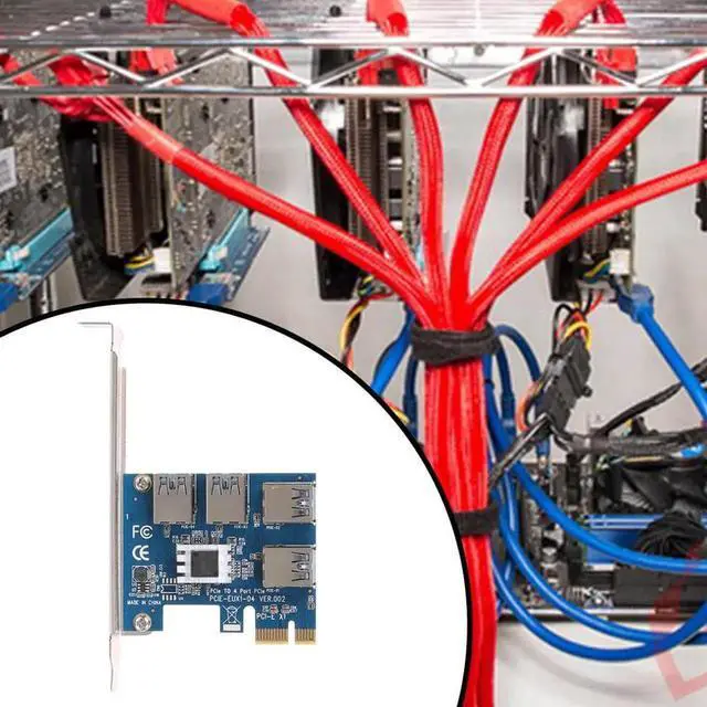 Alt view image 3 of 6 - Aomoproing PCI-E PCI Express Riser Card expand card board PCIE 1 to 4 USB Adapter Card 1x to 4-port 16x adaptor for Bitcoin Mining Machine