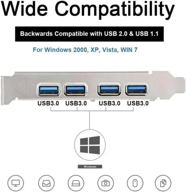 Alt view image 3 of 6 - PCI-E to USB 3.0 Adapter 4 USB 3.0 Port High 5Gbps PCI-E to USB 3.0 Expansion Card