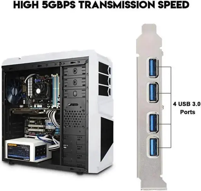 Alt view image 2 of 6 - PCI-E to USB 3.0 Adapter 4 USB 3.0 Port High 5Gbps PCI-E to USB 3.0 Expansion Card