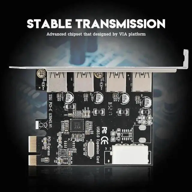 Alt view image 4 of 6 - PCI-E to USB 3.0 Adapter 4 USB 3.0 Port High 5Gbps PCI-E to USB 3.0 Expansion Card