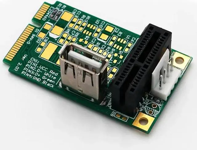 Alt view image 6 of 6 - Mini PCI E to PCI Express 1X with USB Riser Card Adapter 4Pin Power Input Support USB 2.0 Data Transmission Up to 480Mbps