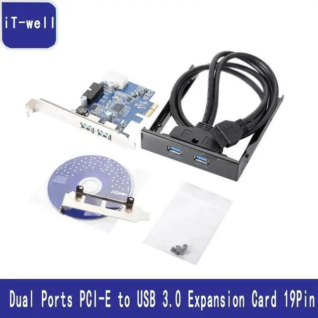 Alt view image 4 of 6 - 2 Ports PCI-E to USB 3.0 Expansion Card 19Pin PCI-Express Adapter Card + 3.5 Inch Front Panel