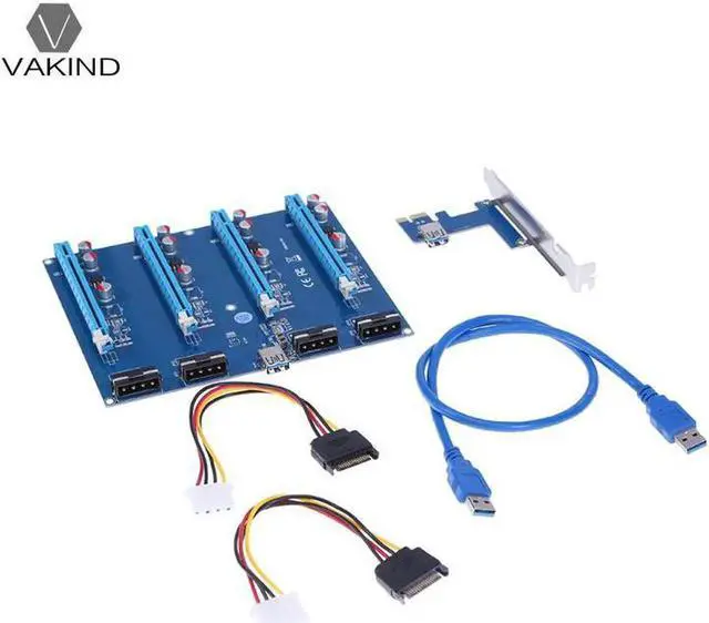 Alt view image 3 of 6 - PCI-E PCI Express 1X to 4 PCI-E 16X Slots Riser Card Video Card Adapter Extender Converter with USB Cable for Bitcoin BTC Mining