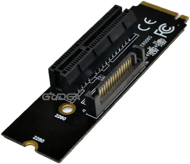 Alt view image 2 of 6 - 2pcs NGFF M.2 to PCI-E 4X Riser Card M2 M Key to PCIe X4 Adapter with LED indicator SATA power Riser for Bitcoin Miner Mining