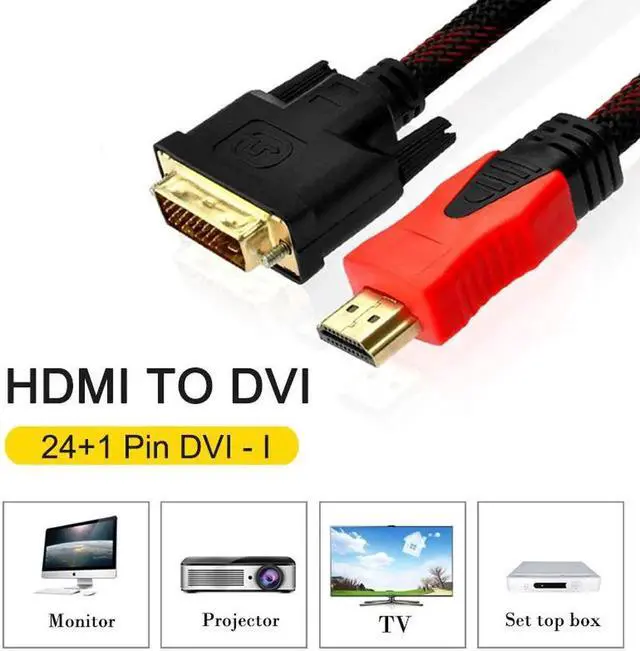 Alt view image 6 of 6 - Speed HDMI to DVI 24+1 pin adapter cables Male to Male Adapter Video Cable 1080P 3D HDMI cable for LCD DVD HDTV XBOX