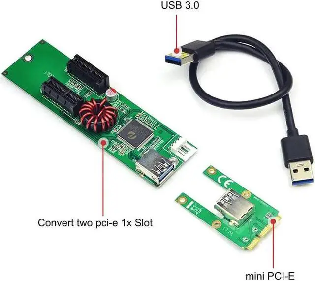Alt view image 5 of 6 - Mini PCI E PCI Express to PCI E X1 Extender Riser Card USB 3.0 to PCIE 1X Slot IDE 4Pin Power Supply for BTC Miner Mining