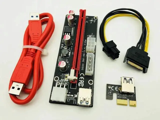 Alt view image 5 of 6 - VER009S PCI Express PCIE PCI E Riser Card 009s Molex 6Pin to SATA Power Supply USB 3.0 Cable 1X 16X Extender Adapter LED Mining
