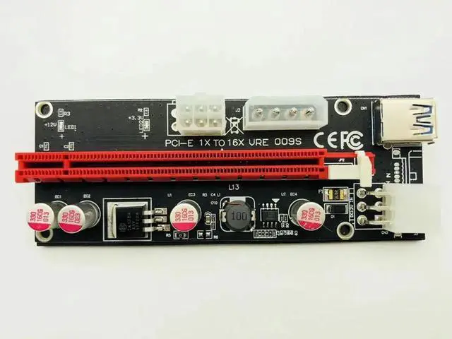 Alt view image 6 of 6 - VER009S PCI Express PCIE PCI E Riser Card 009s Molex 6Pin to SATA Power Supply USB 3.0 Cable 1X 16X Extender Adapter LED Mining