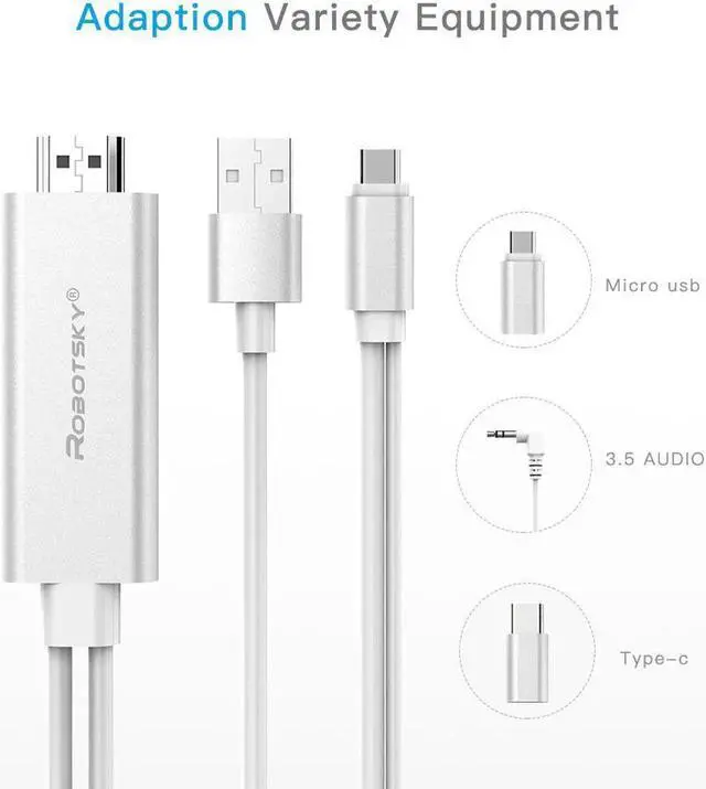 Alt view image 5 of 6 - 2 In 1 Type C and Micro USB To HDTV TV HDMI Adapter Digital AV Cable For Samsung Xiaomi Android Phone with Audio USB Cable