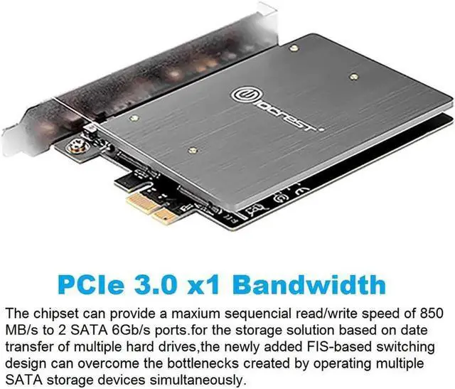 Alt view image 2 of 6 - Aomoproing Dual M.2 Ngff Sata Ssd B Key Pci-e 3.0 X1 Adapter with Heatsink Support 2230, 2242, 2260, 2280 and 22110