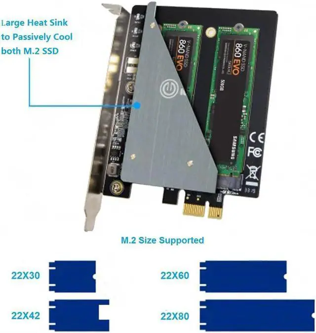 Alt view image 6 of 6 - Aomoproing Dual M.2 Ngff Sata Ssd B Key Pci-e 3.0 X1 Adapter with Heatsink Support 2230, 2242, 2260, 2280 and 22110