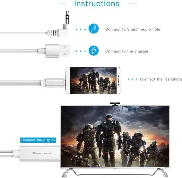 Alt view image 6 of 6 - C and Micro USB To HDTV TV HDMI Adapter 2 In 1 Digital AV Cable For Samsung Xiaomi Android Phone with Audio USB Cable