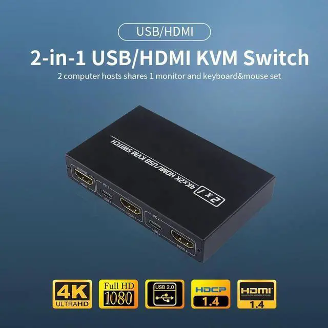 Alt view image 4 of 6 - AM-KVM 201CL 2-in-1 HDMI-compatible/USB KVM Switch Support HD 2K*4K 2 Hosts Share 1 Monitor/Keyboard& Mouse Set KVM Switch