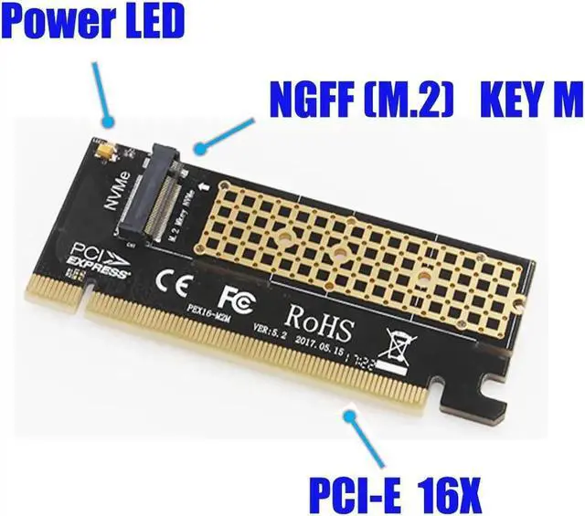 Alt view image 2 of 6 - M2 SSD NVMe to PCI Express 3.0 X4 X16 Card M Key PCIE to M2 Adapter Support PCI E 3.0 X4 2230 2242 2260 2280 Size m.2 FULL SPEED