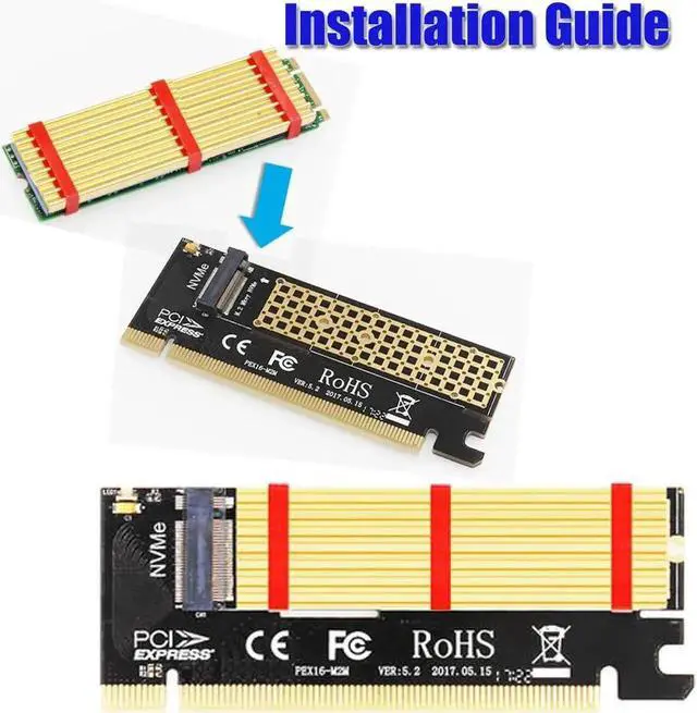 Alt view image 5 of 6 - M2 SSD NVMe to PCI Express 3.0 X4 X16 Card M Key PCIE to M2 Adapter Support PCI E 3.0 X4 2230 2242 2260 2280 Size m.2 FULL SPEED