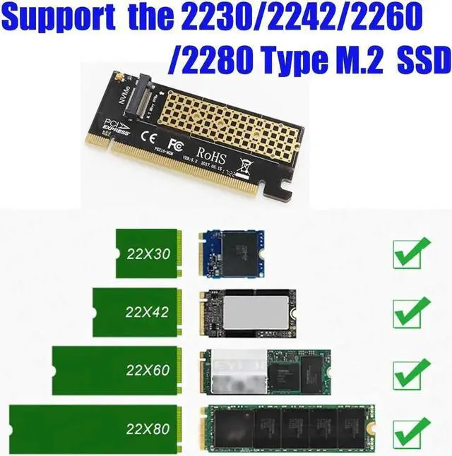 Alt view image 4 of 6 - M2 SSD NVMe to PCI Express 3.0 X4 X16 Card M Key PCIE to M2 Adapter Support PCI E 3.0 X4 2230 2242 2260 2280 Size m.2 FULL SPEED