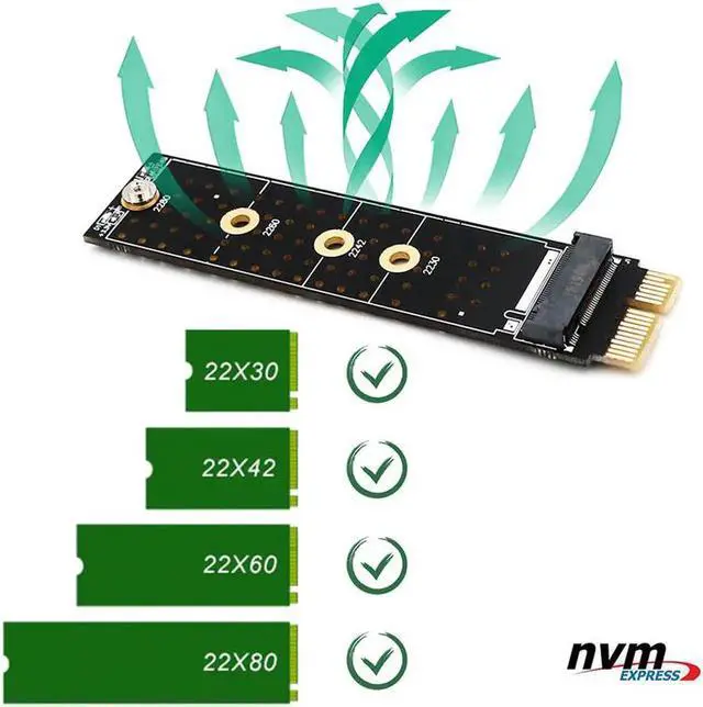 Alt view image 6 of 6 - PCIE to M2 Adapter Raiser PCI Express PCI E X1 to M.2 NVMe M Key Riser Aluminum Heatsink Supports 2230 2242 2260 2280 SSD M2