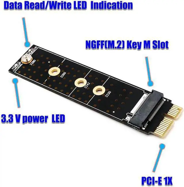 Alt view image 2 of 6 - PCIE to M2 Adapter Raiser PCI Express PCI E X1 to M.2 NVMe M Key Riser Aluminum Heatsink Supports 2230 2242 2260 2280 SSD M2