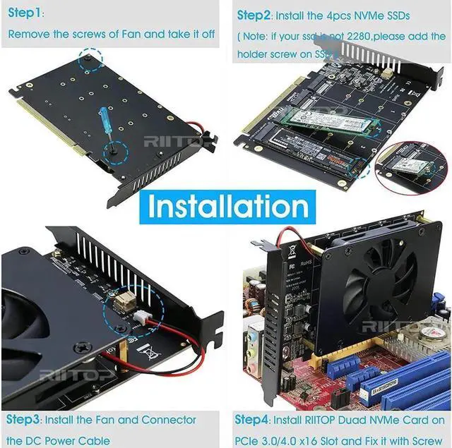 Alt view image 3 of 7 - Quad M.2 NVME SSD to PCI-E 4.0 X16 Adapter Card, High Speed 4x32Gbps Soft Raid Card with Individual LED Indicator Support 2230 2242 2260 2280 M Key M.2 NVME SSD ((PCI-e Bifurcation Required))