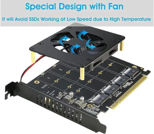 Alt view image 7 of 7 - Quad M.2 NVME SSD to PCI-E 4.0 X16 Adapter Card, High Speed 4x32Gbps Soft Raid Card with Individual LED Indicator Support 2230 2242 2260 2280 M Key M.2 NVME SSD ((PCI-e Bifurcation Required))