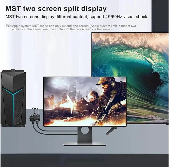 Alt view image 5 of 7 - 8K DisplayPort 1.4 MST Hub Splitter, 1 in 2 Out Displayport DP to DP+HDMI Video Converter with MST Function, Support Extend and Mirror Mode, (Windows PC only)