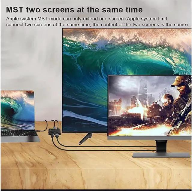 Alt view image 3 of 7 - 8K DisplayPort 1.4 MST Hub Splitter, 1 in 2 Out Displayport DP to DP+HDMI Video Converter with MST Function, Support Extend and Mirror Mode, (Windows PC only)